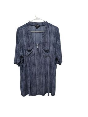 Elie McCarthy 3X Navy Dot Print Half Zip Blouse Plus Size
